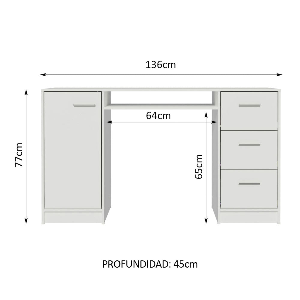 Escritorio para PC Alaska 3 Cajones 1 Puerta Blanco