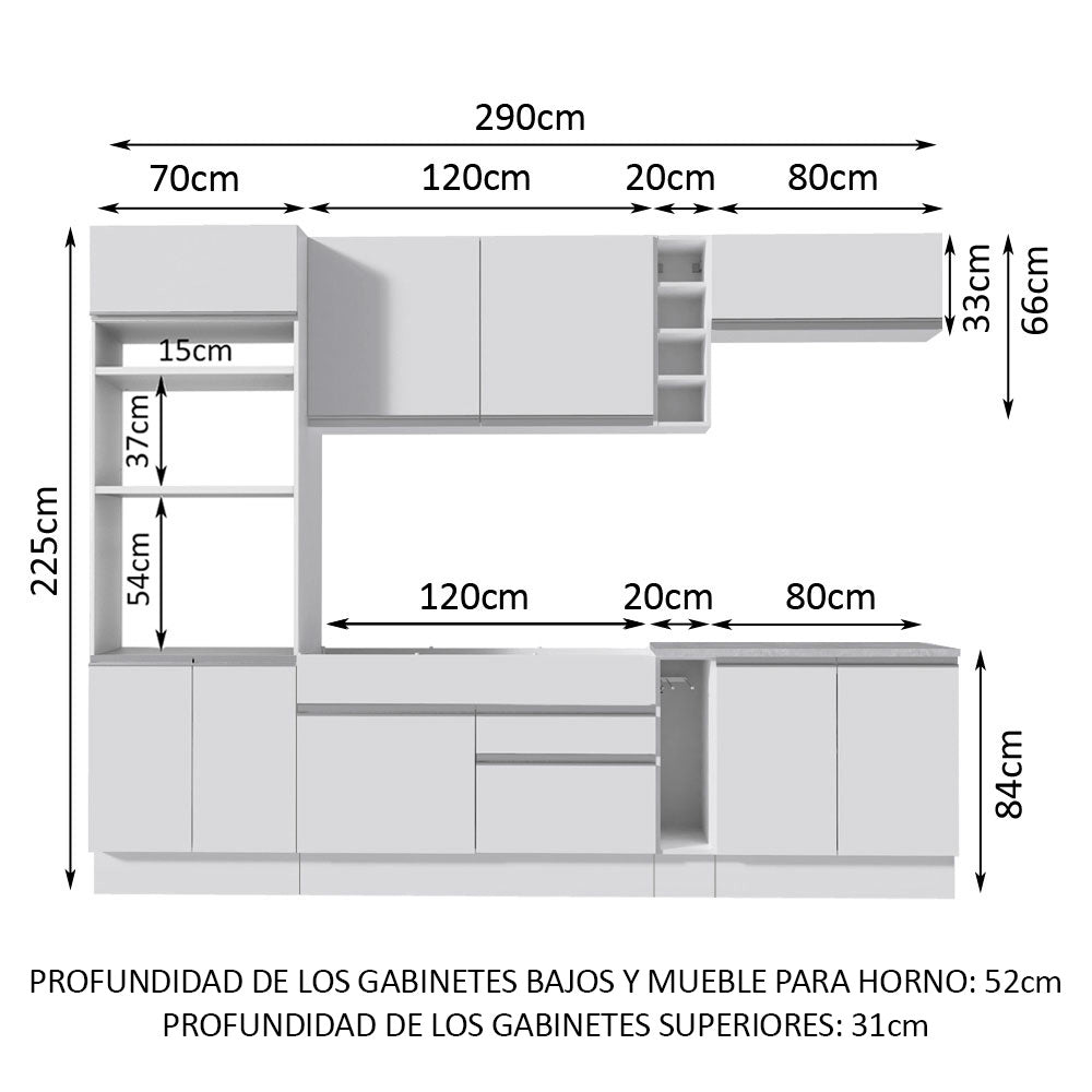 Combo Completo de Cocina Vicenza 290 cm Glamy Blanco