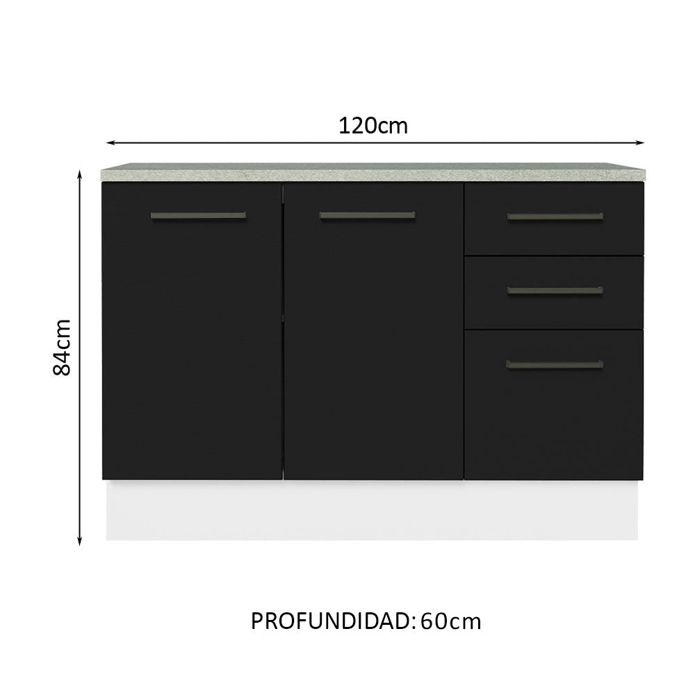 Bajo Mesada Multiuso 120cm 2 Puertas 3 Cajones Blanco/Negro Agata Madesa
