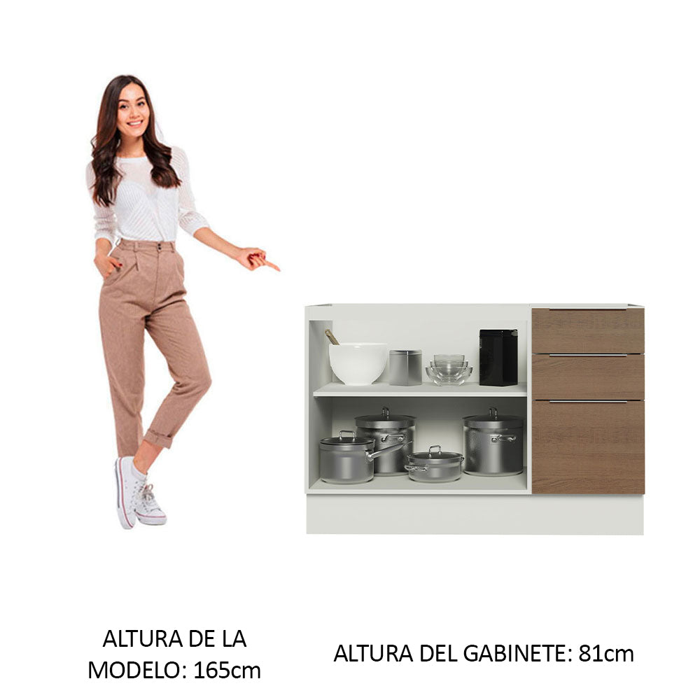 Bajo Mesada Cocina 120 x 60 cm 2 Puertas e 3 Cajones (Sin Mesada) Blanco/Marrón Stella Madesa