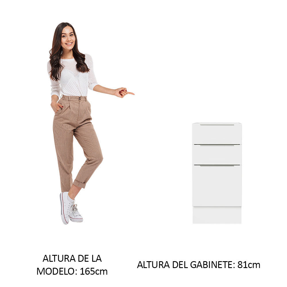 Bajo Mesada Cocina 40 x 60 cm 3 Cajones (Sin Mesada) Blanco Stella Madesa