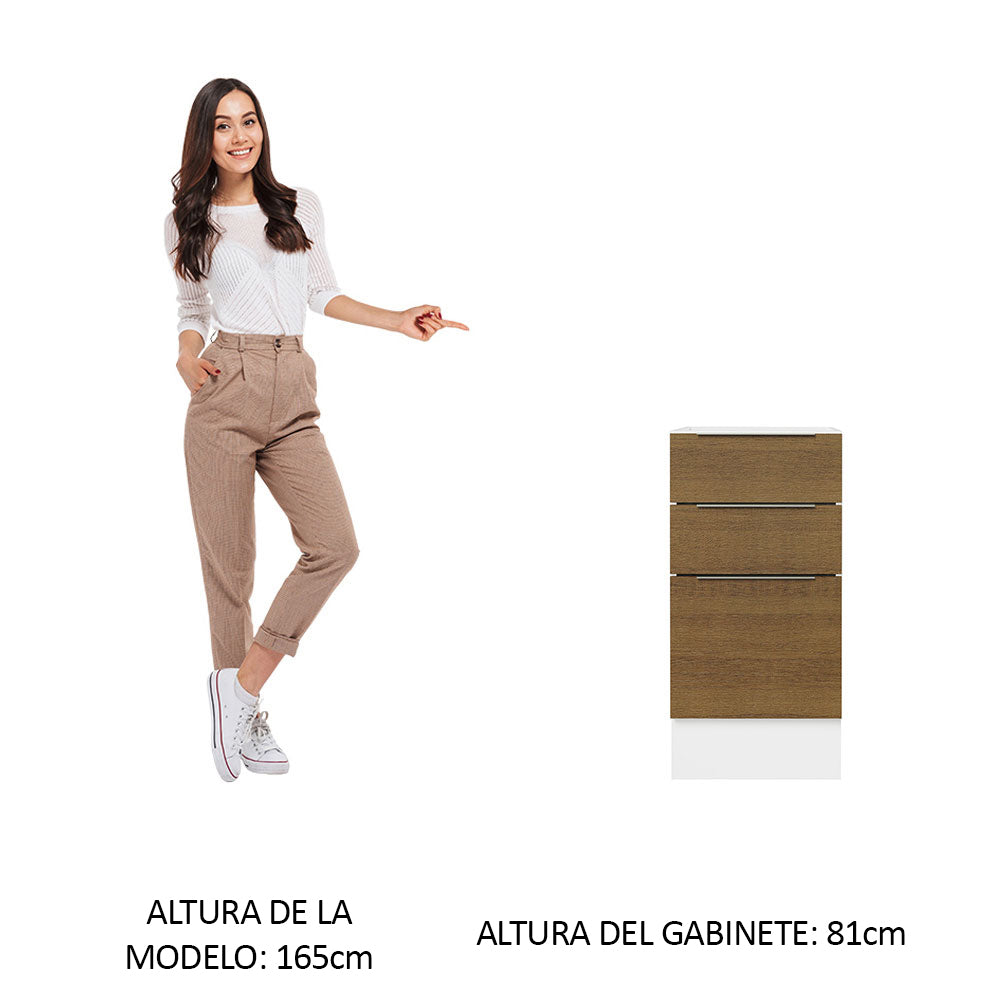 Bajo Mesada Cocina 40 x 60 cm 3 Cajones (Sin Mesada) Blanco/Marrón Stella Madesa