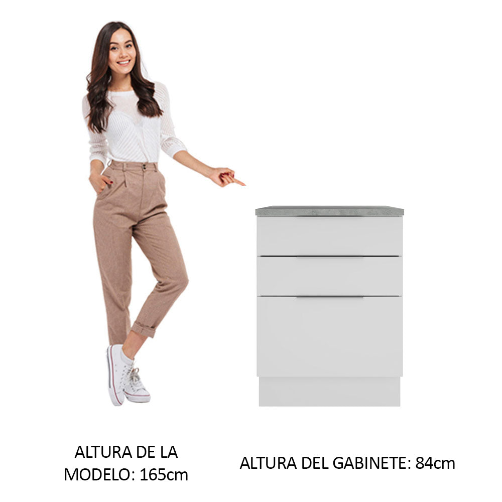 Bajo Mesada Cocina 60 x 60 cm 3 Cajones (Con Mesada) Blanco Stella Madesa