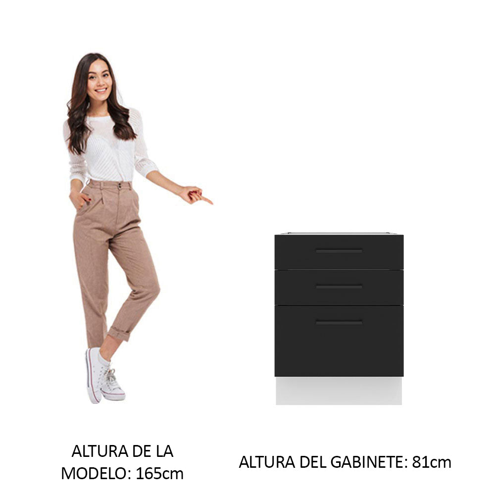 Bajo Mesada 60 x 60 cm 3 Cajones (Sin Mesada) Blanco/Negro Agata Madesa