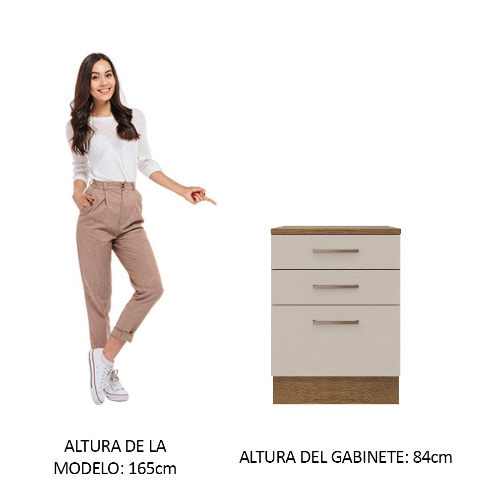 Bajo Mesada 60 x 60 cm 3 Cajones (Con Mesada) Marrón/Crema Agata Madesa