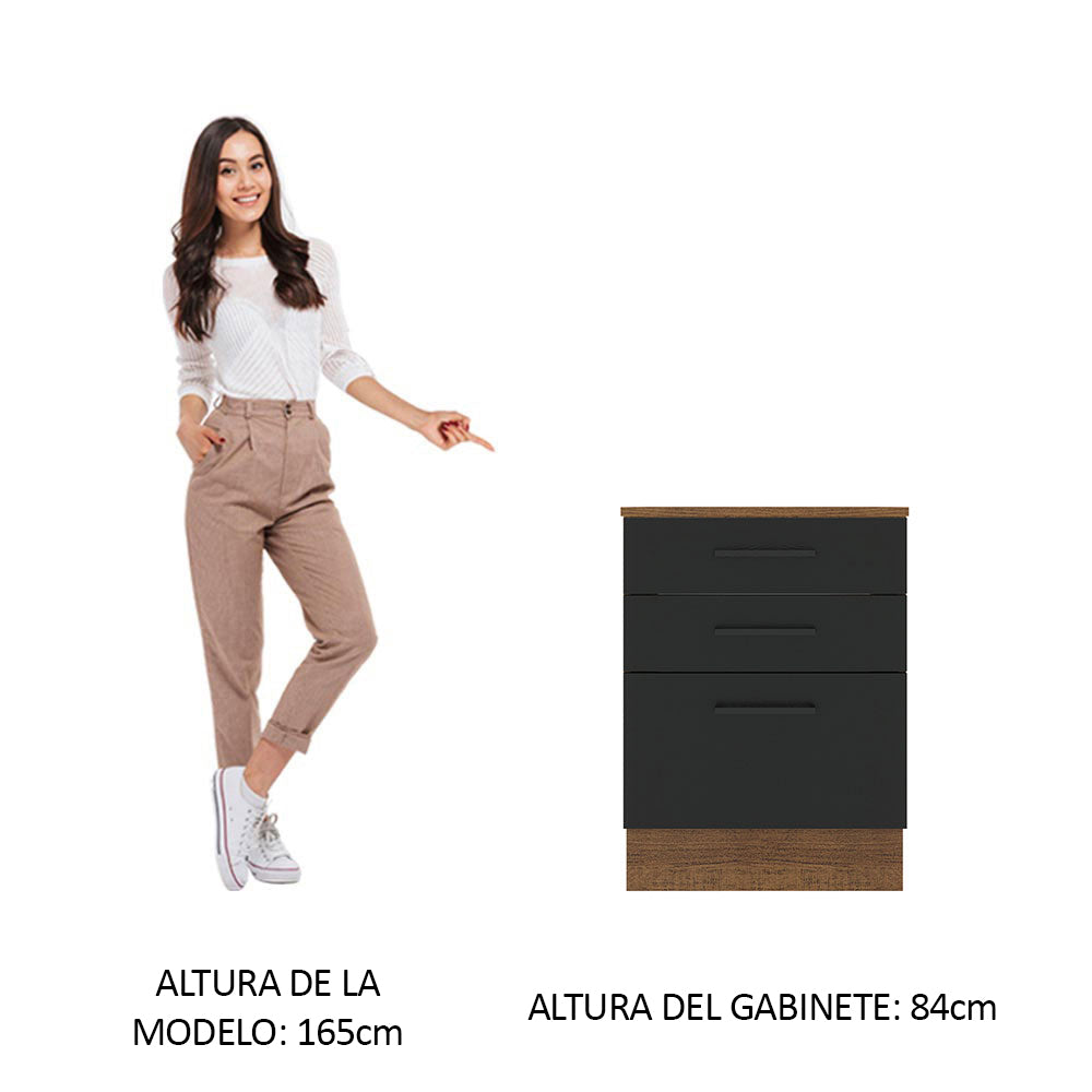 Bajo Mesada 60 x 60 cm 3 Cajones (Con Mesada) Marrón/Negro Agata Madesa