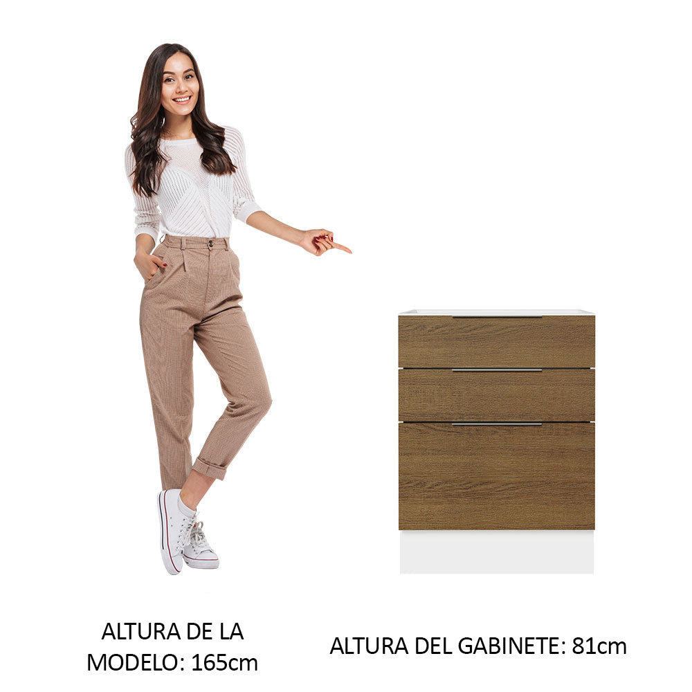 Bajo Mesada Cocina 60 x 60 cm 3 Cajones (Sin Mesada) Blanco/Marrón Stella Madesa