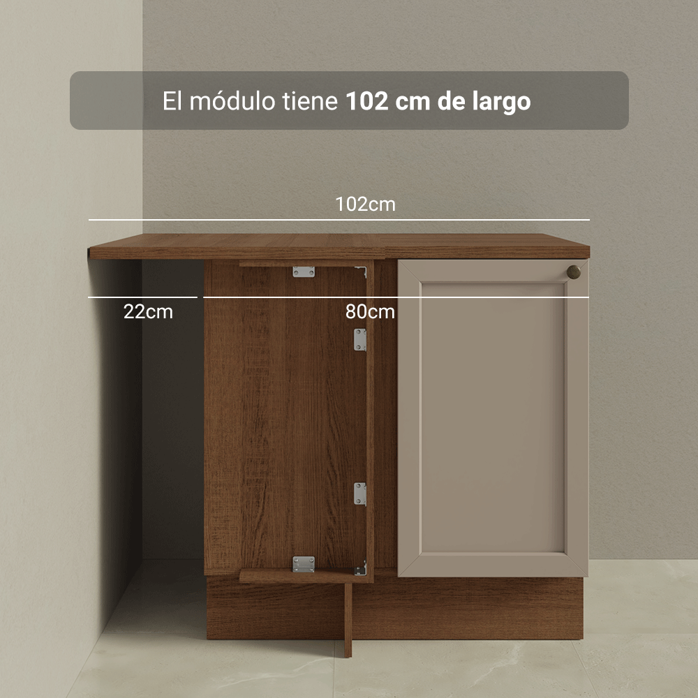 Bajo Mesada Esquinero para Línea de 60 cm Profundidad (Con Mesada) Marrón/Crema Vik Madesa