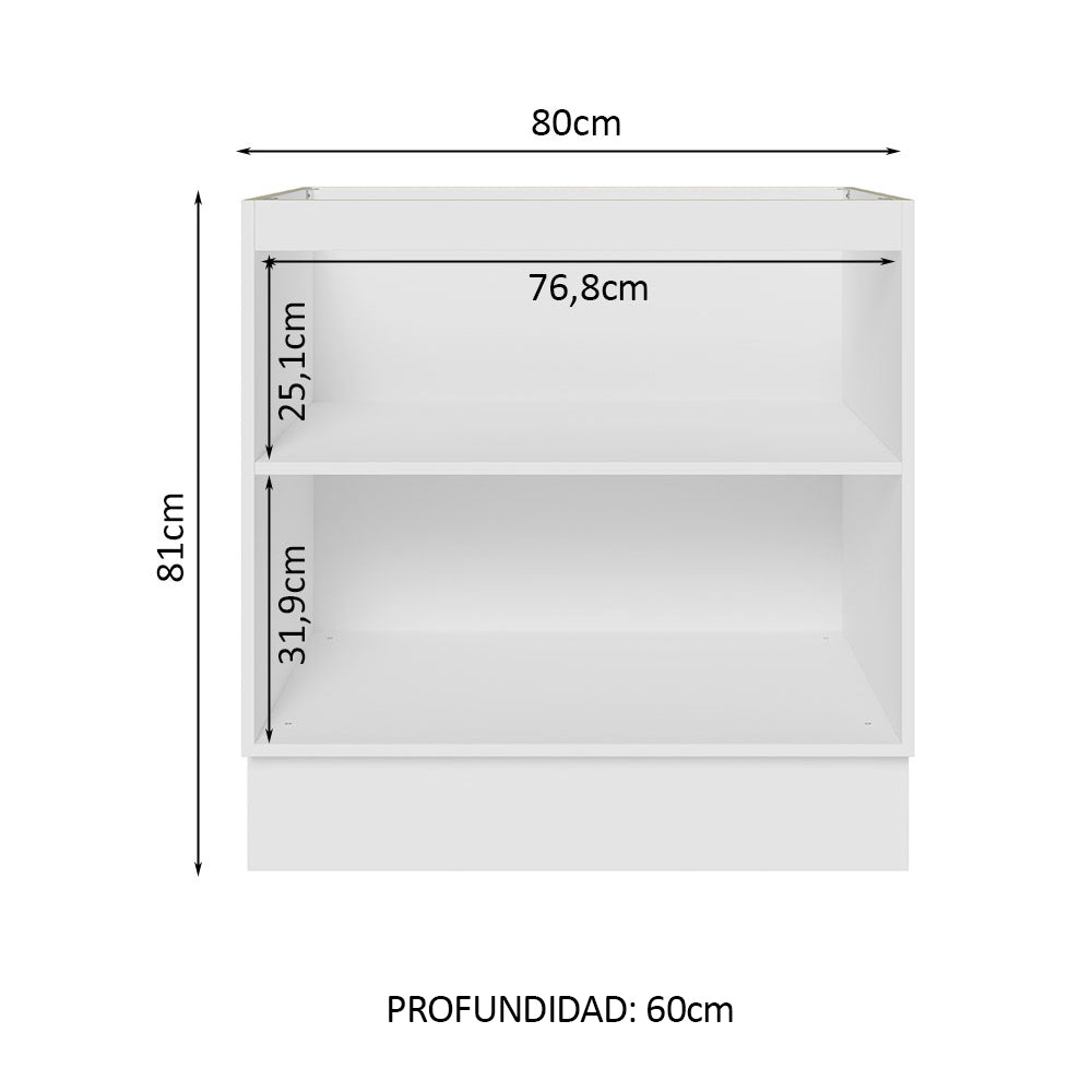 Bajo Mesada Cocina 80 x 60 cm 2 Puertas (Sin Mesada) Blanco Stella Madesa
