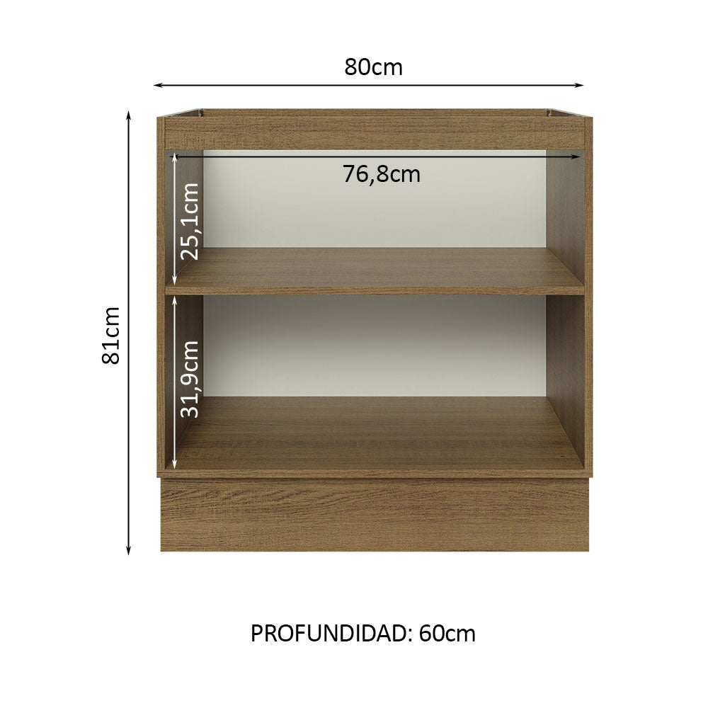 Bajo Mesada Cocina 80 x 60 cm 2 Puertas (Sin Mesada) Marrón Stella Madesa