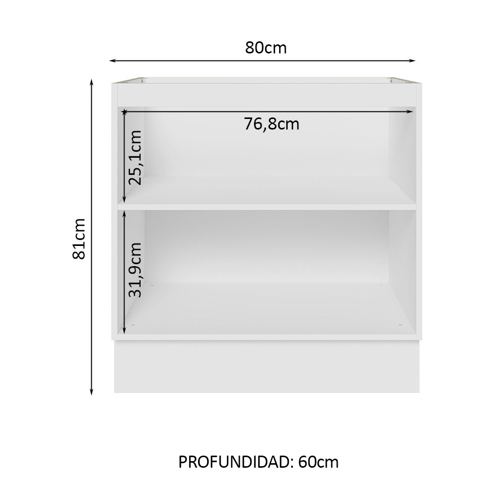 Bajo Mesada Cocina 80 x 60 cm 2 Puertas (Sin Mesada) Blanco/Marrón Stella Madesa