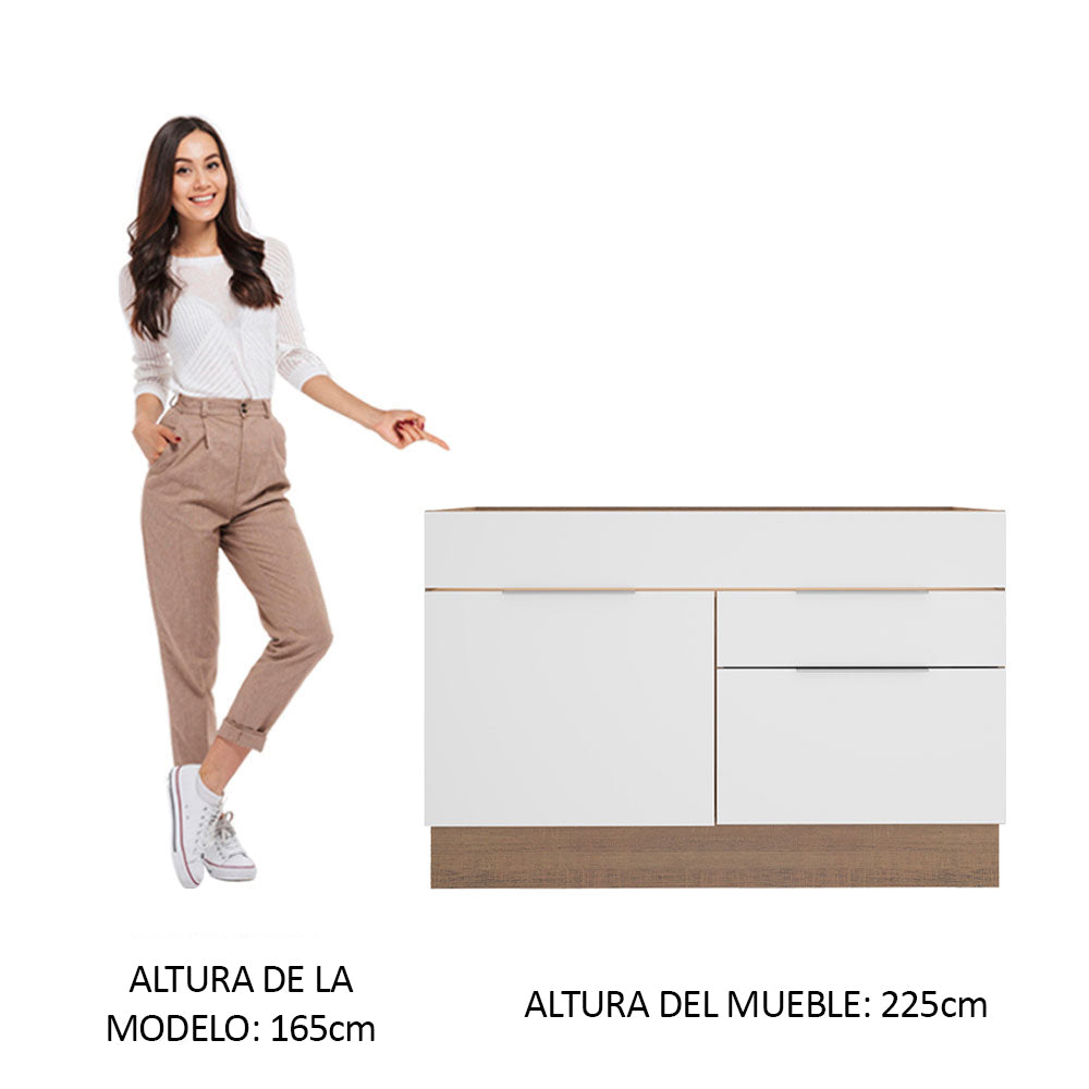 Bajo Mesada para Bacha 120 cm 1 Puerta e 2 Cajones (Sin Mesada y Bacha) Marrón/Blanco Stella Madesa
