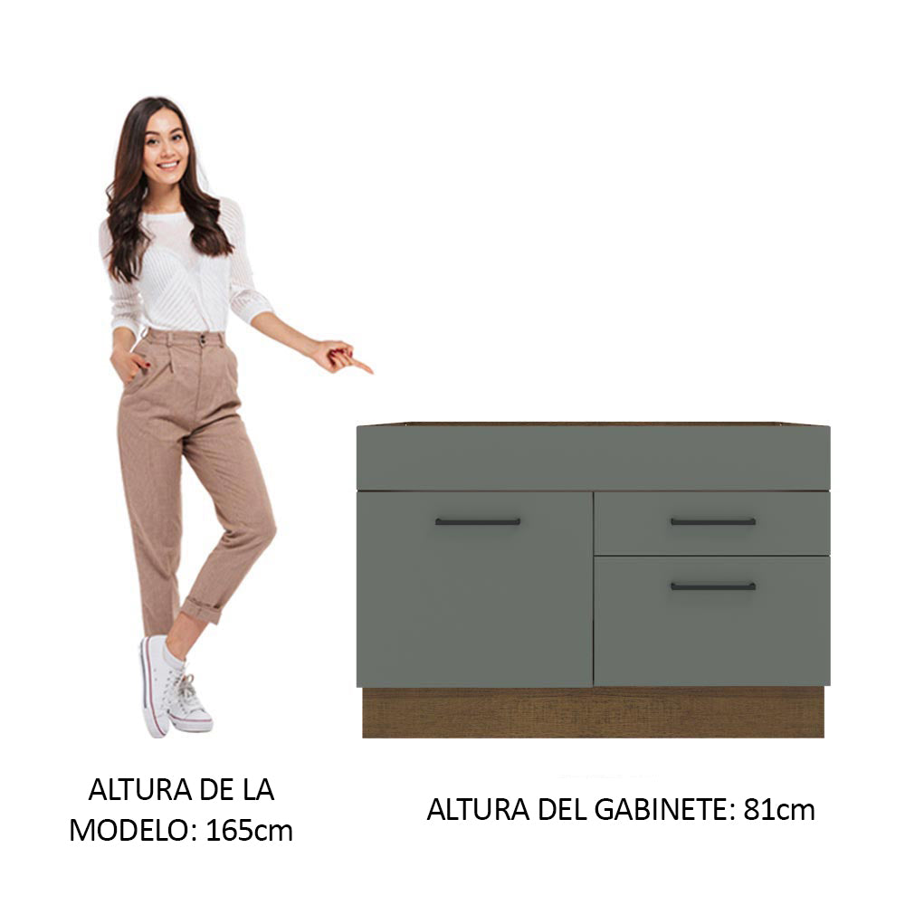 Bajo Mesada 120 cm 2 Cajones 1 Puerta Agata Marrón/Gris