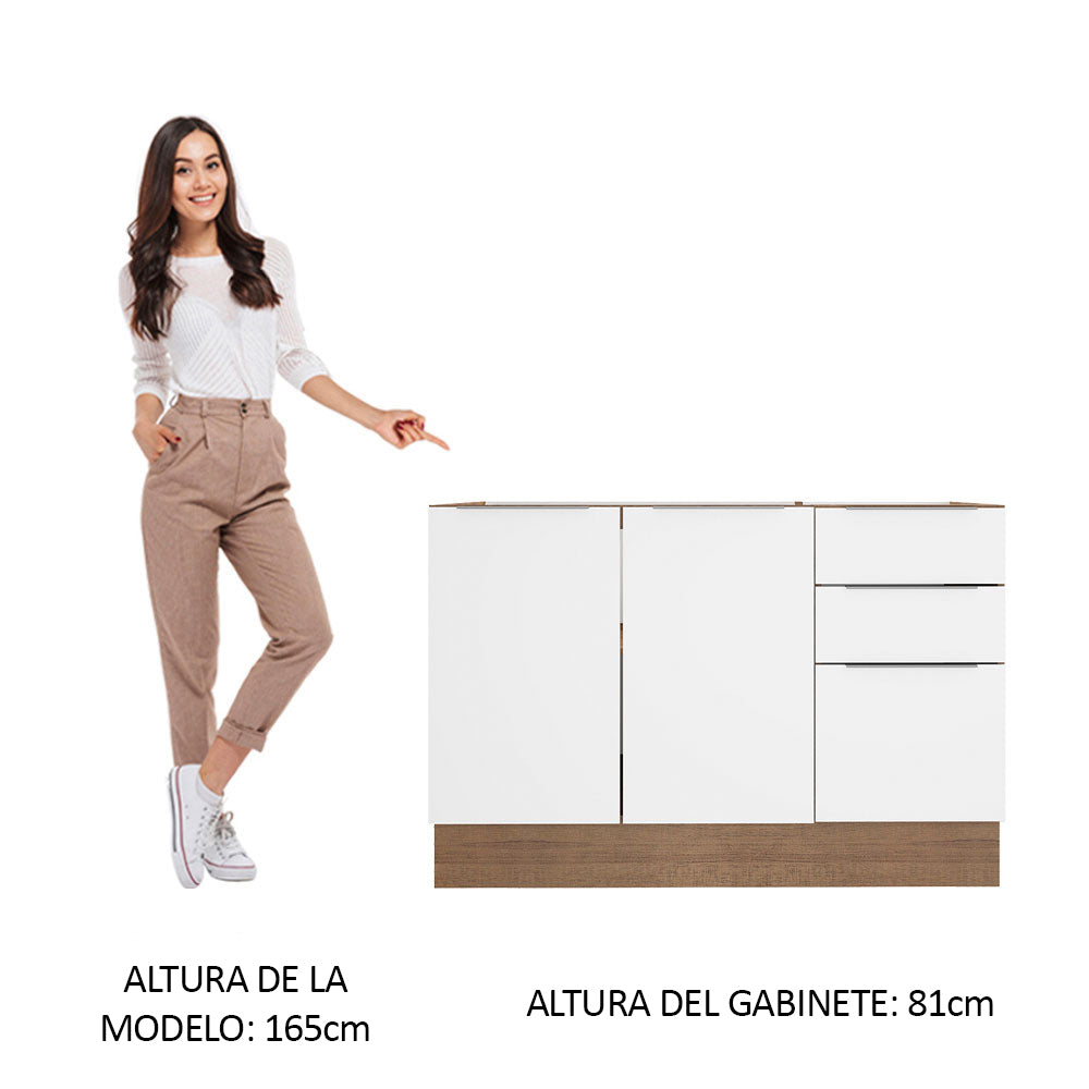 Bajo Mesada 120 cm 3 Cajones 2 Puertas Stella Marrón/Blanco