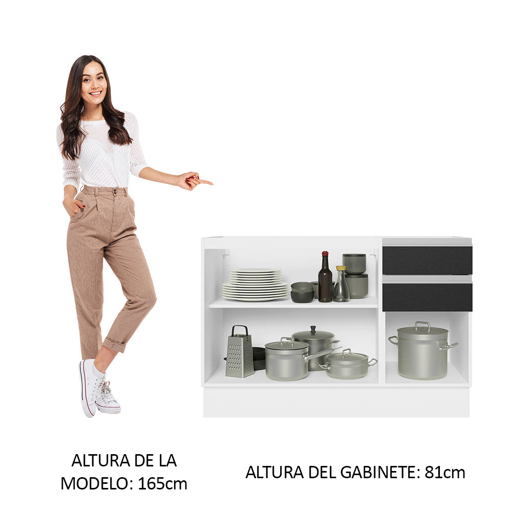 Bajo Mesada para Bacha 100% MDF 120 cm 3 Puertas 2 Cajones Blanco/Negro Acordes Madesa
