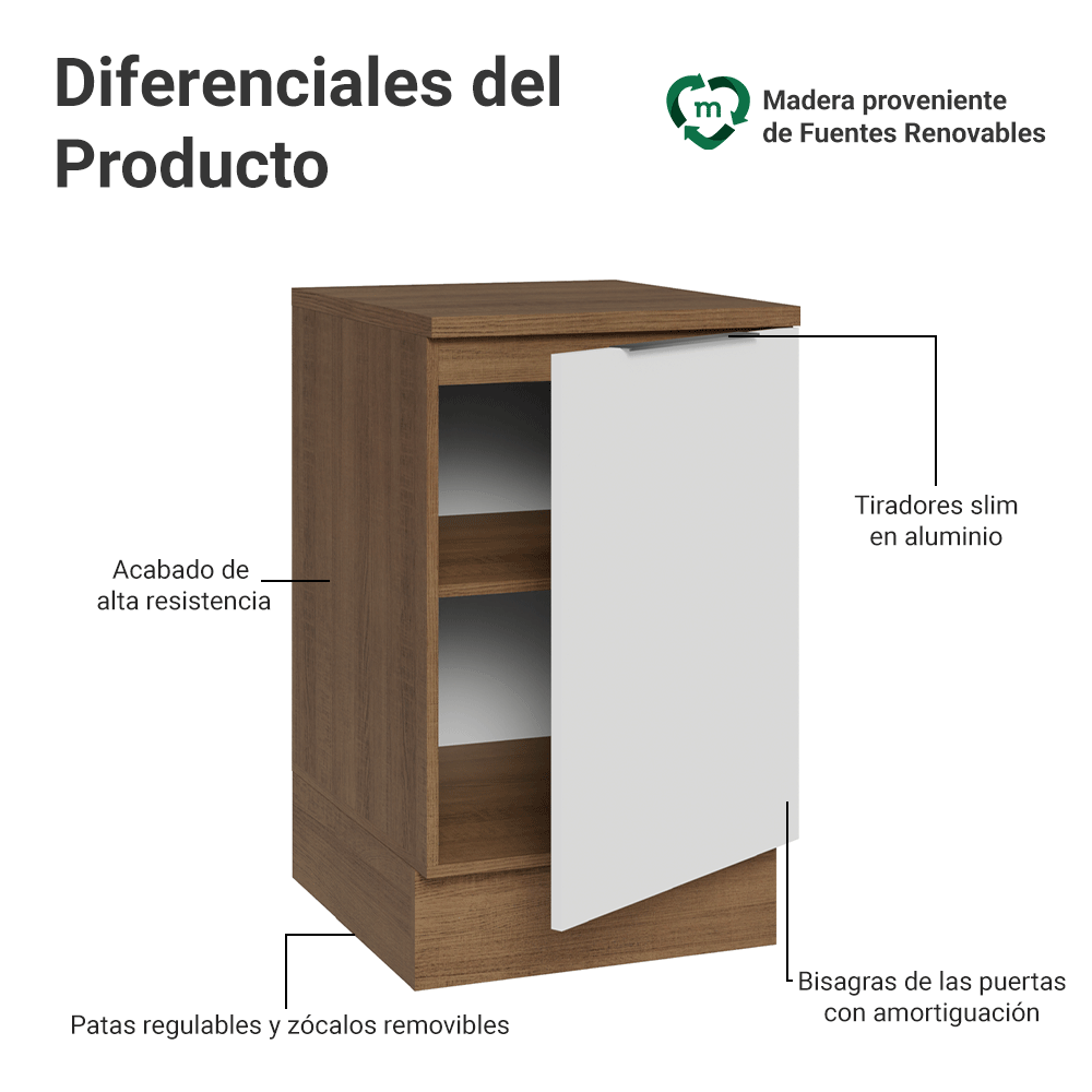 Bajo Mesada 50cm 1 puerta Marrón/Blanco Stella Madesa