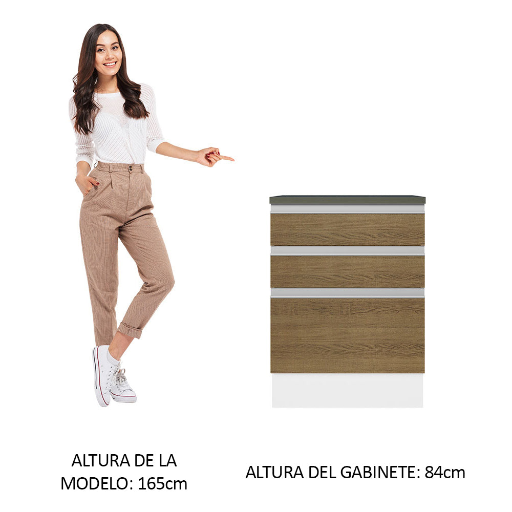 Bajo Mesada Cocina 100% MDF 60 cm 3 Cajones Blanco/Marrón Acordes Madesa