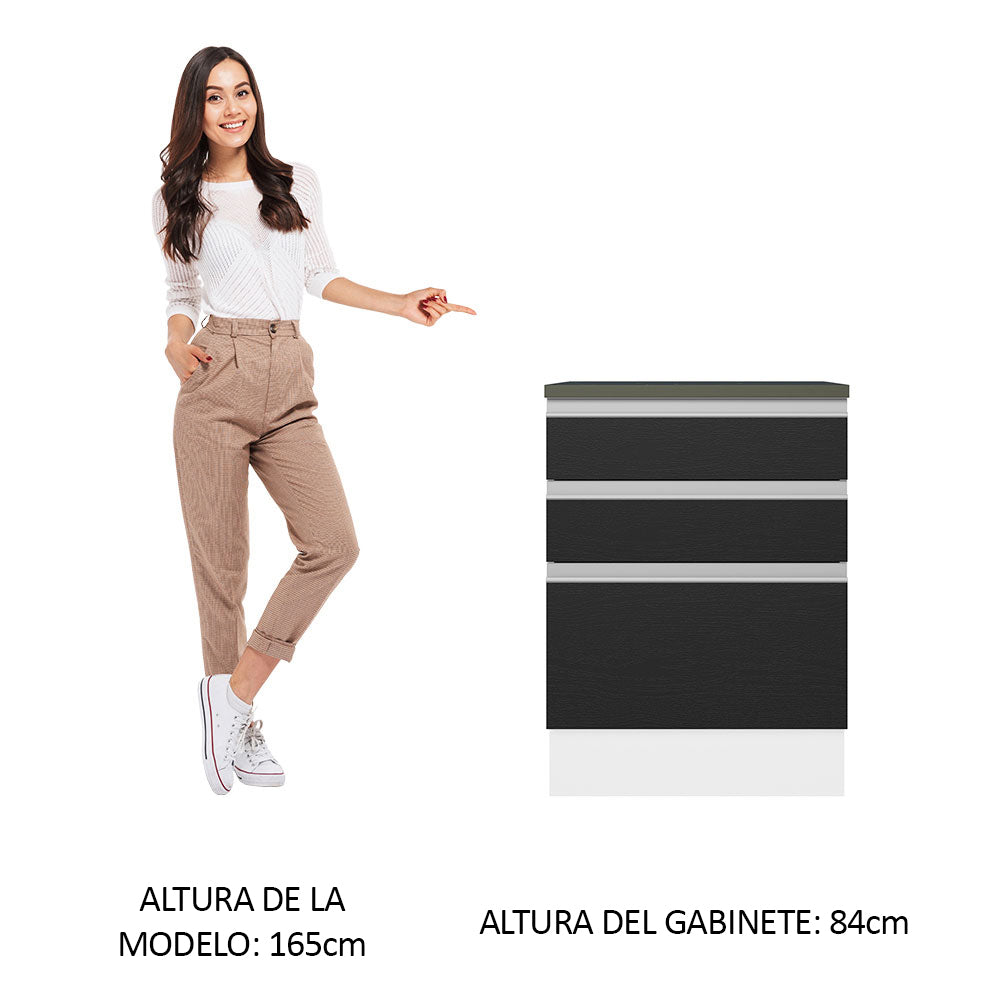 Bajo Mesada Cocina 100% MDF 60 cm 3 Cajones Blanco/Negro Acordes Madesa
