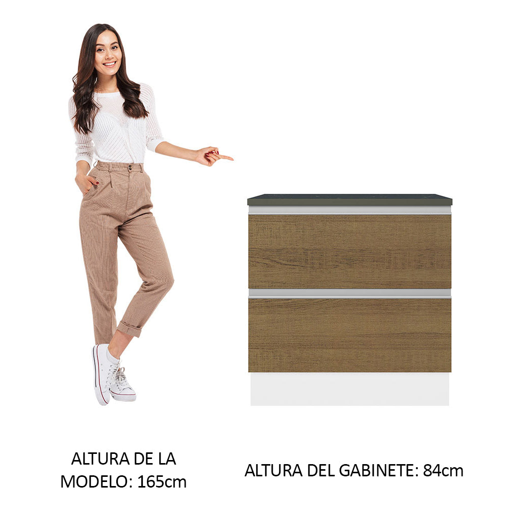 Bajo Mesada Cocina 100% MDF 80 cm 2 Cajones Blanco/Marrón Acordes Madesa