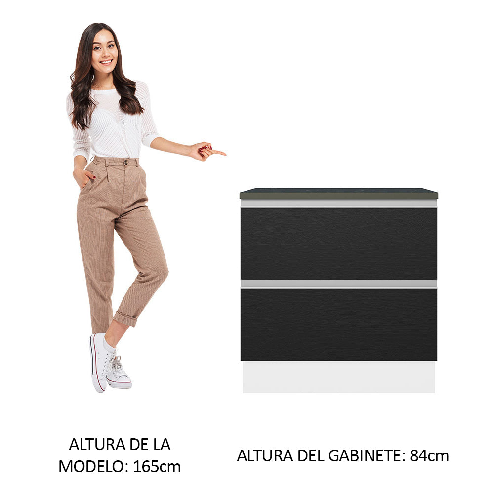 Bajo Mesada Cocina 100% MDF 80cm 2 Cajones Blanco/Negro Acordes Madesa