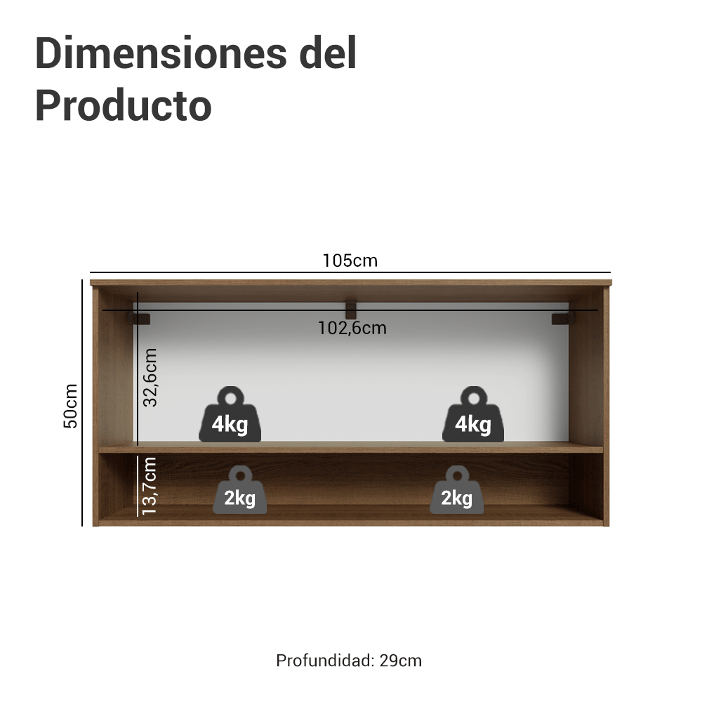 Alacena 105 cm 1 Puerta Rebatible Marrón/Negro Lille Madesa