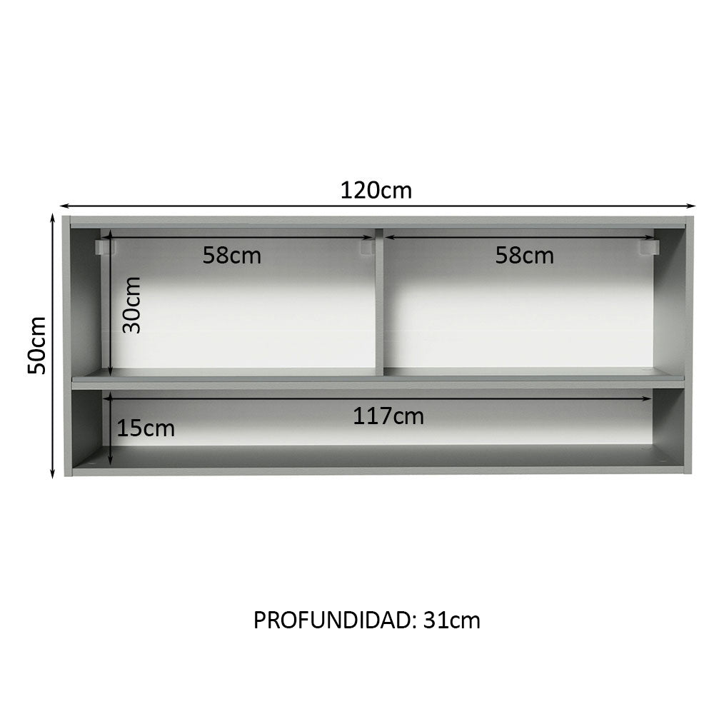 Alacena para Cocina 120 cm 2 Puertas Corredizas de Vidrio Translúcido color Gris Nice Madesa