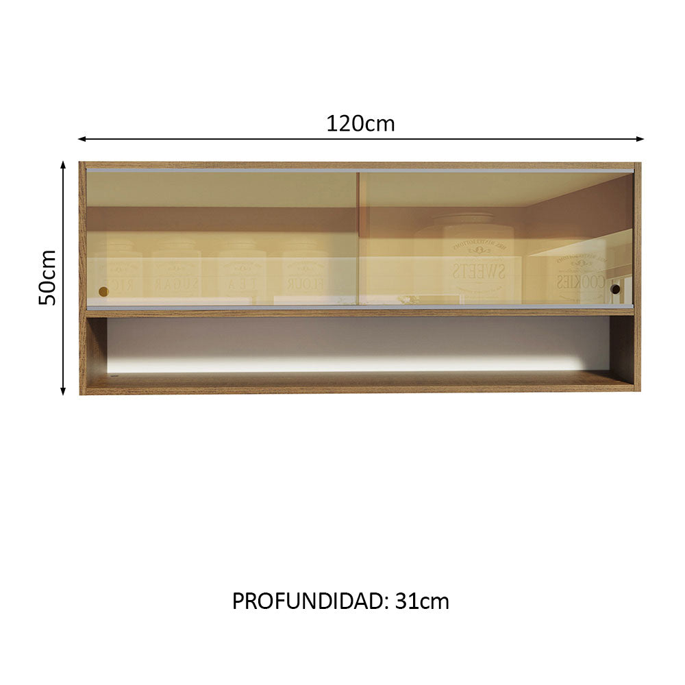 Alacena para Cocina 120 cm 2 Puertas Corredizas de Vidrio Reflejante 1 Nicho Marrón Madesa