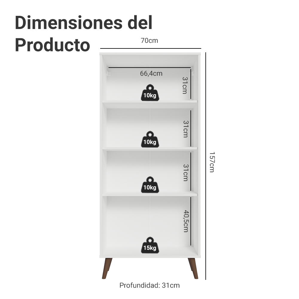 Cristalero 70 cm 2 Puertas de Vidrio con Patas Vik Blanco/Marrón