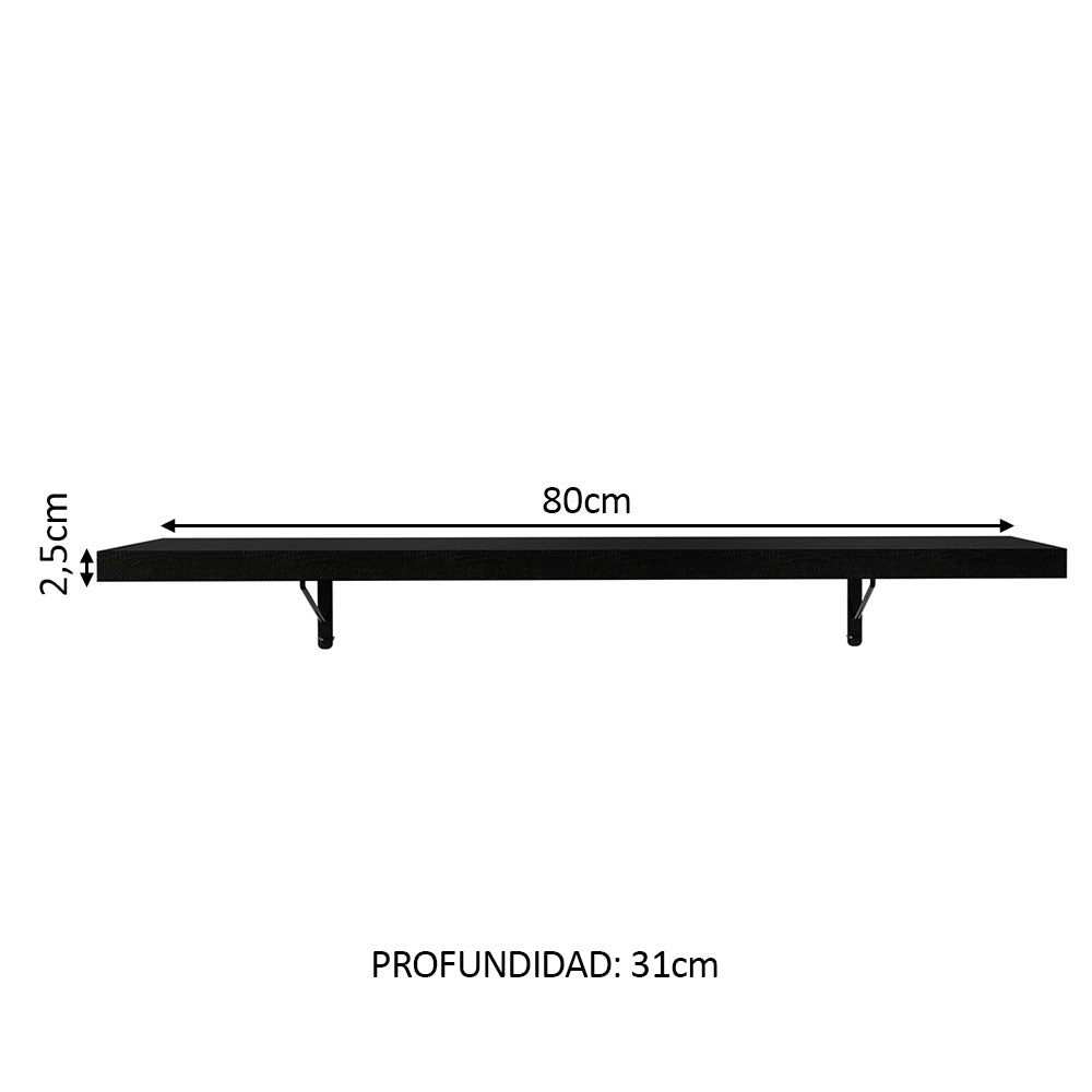 Kit de 2 Estantes de Cocina Flotantes 80 cm con Soportes, Negro