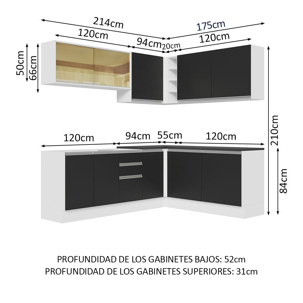 Combo Completo de Cocina Esquinera 100% MDF 409 cm Frentes Blanco Brillante Acordes Madesa 01