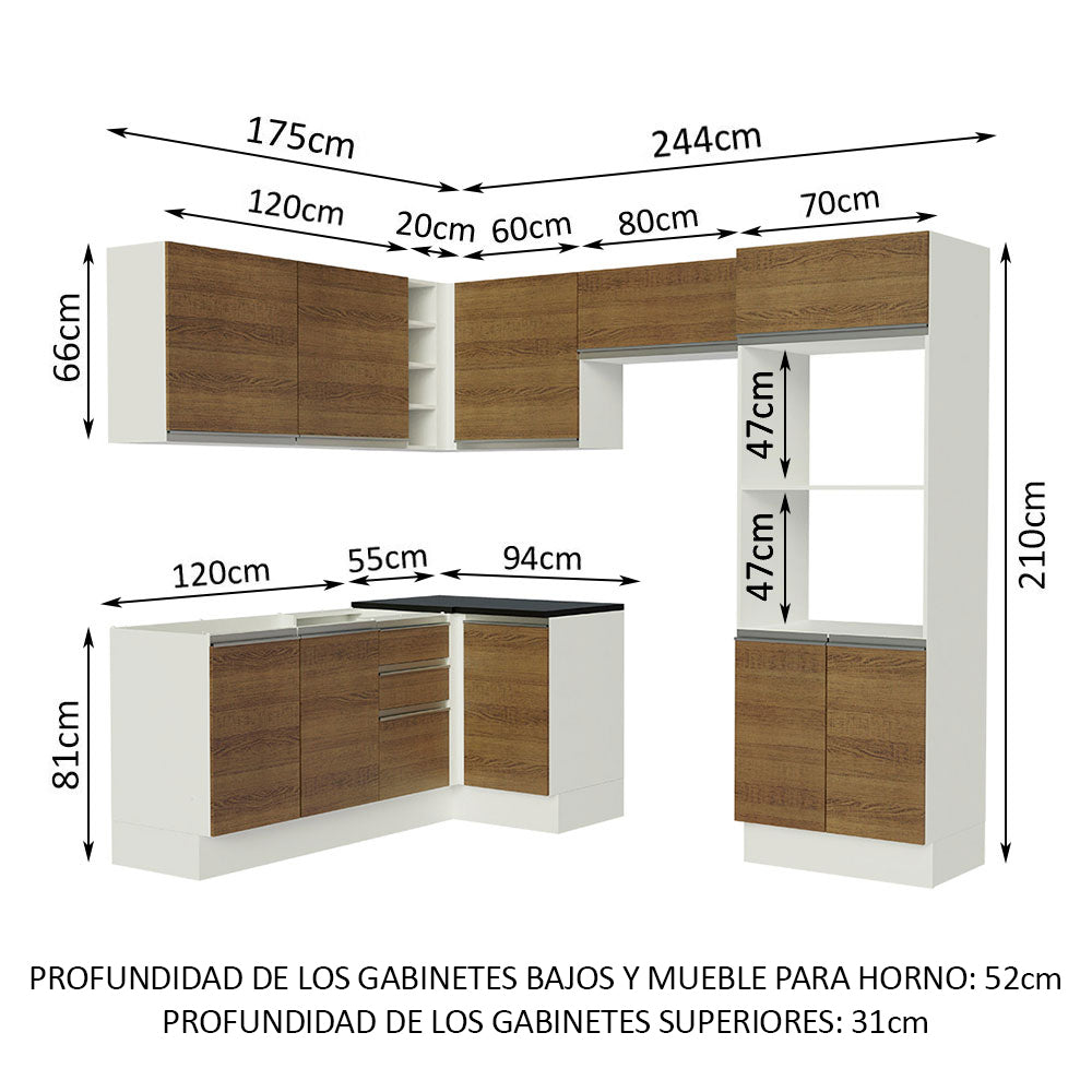 Combo Completo de Cocina Esquinera 100% MDF 419 cm Marrón/Blanco Acordes Madesa 01