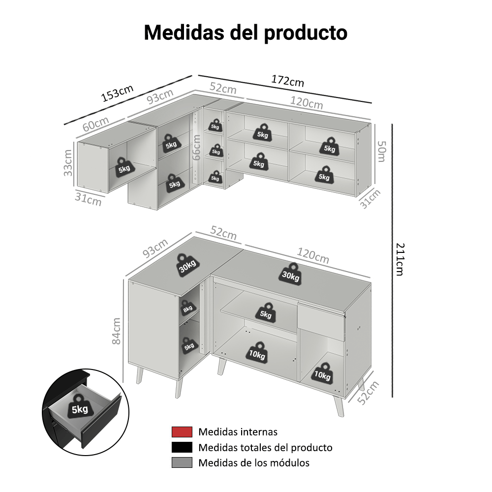 Combo Completo de Cocina Esquinera 325 cm Negro Nice Madesa 06