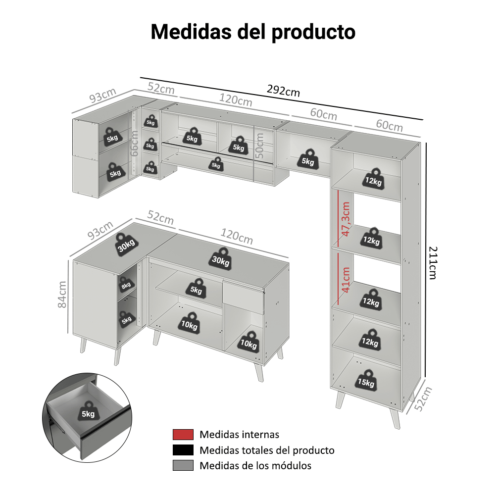 Combo completo de Cocina Esquinera 385cm Gris Nice Madesa 03
