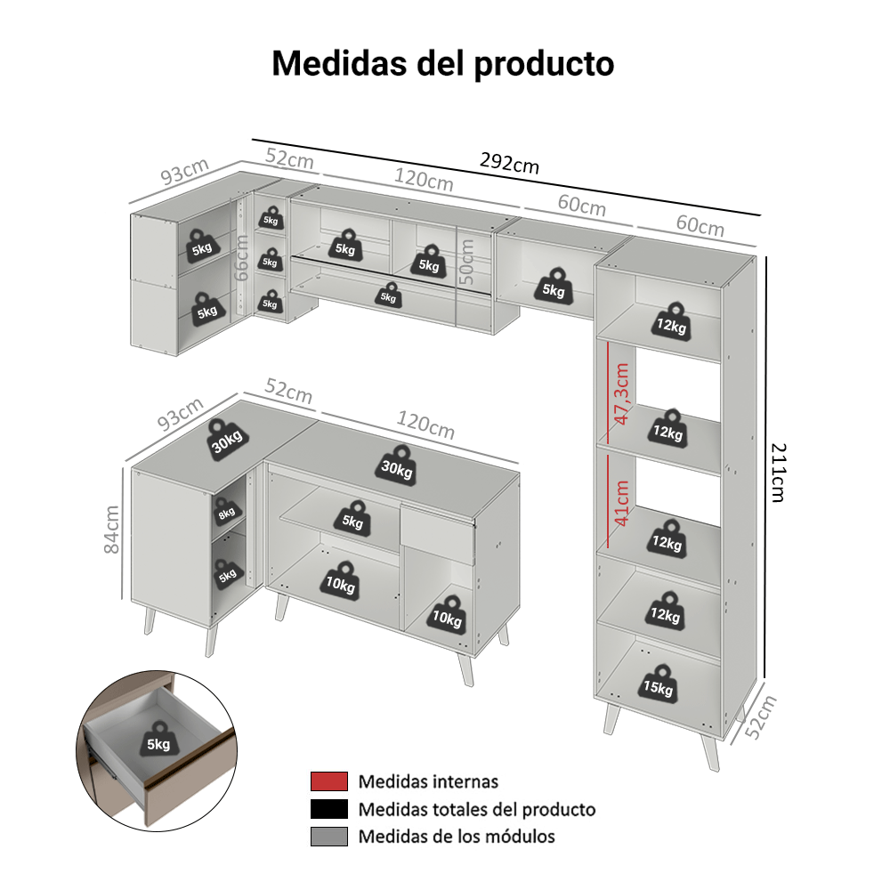 Combo completo de Cocina Esquinera 385cm Crema Nice Madesa 03