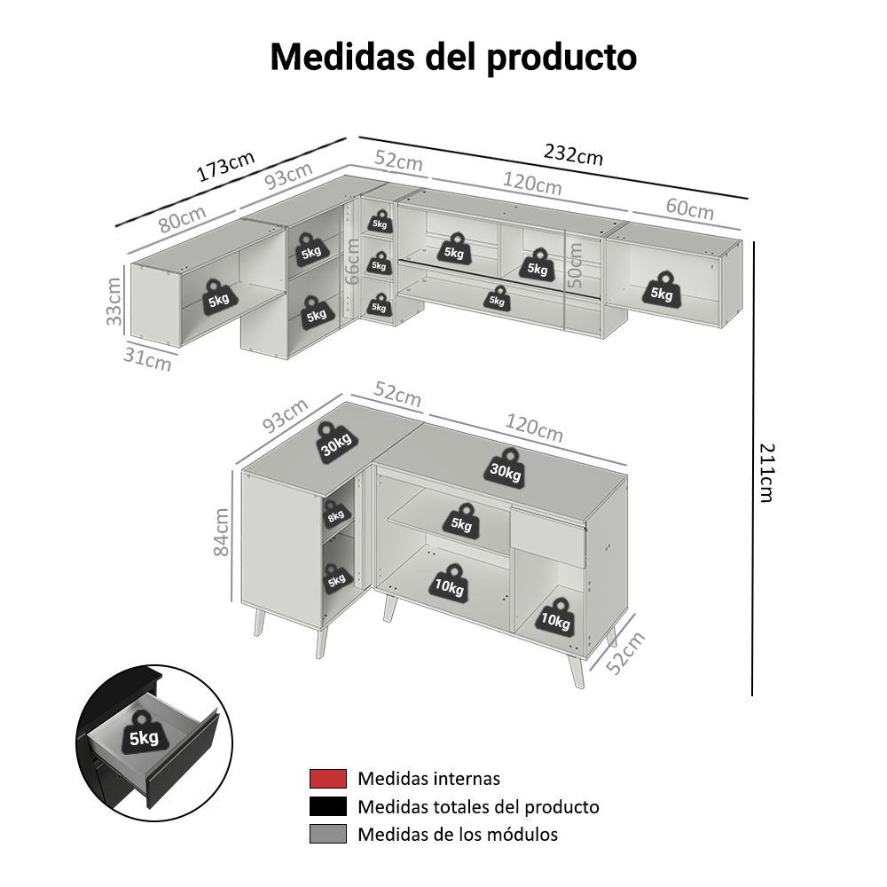 Combo Completo de Cocina Esquinera 405 cm Negro Nice Madesa 06