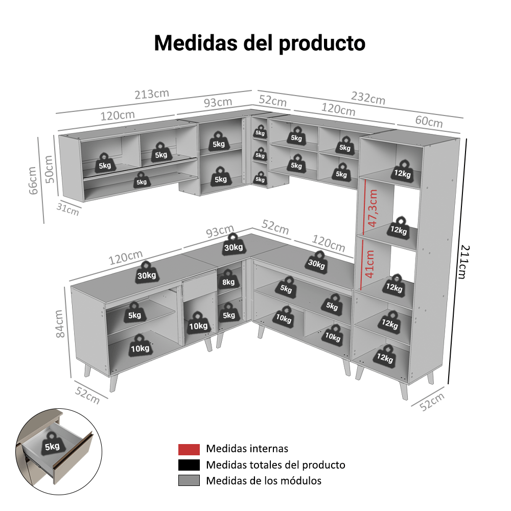 Combo completo de Cocina Esquinera 445cm Crema Nice 01
