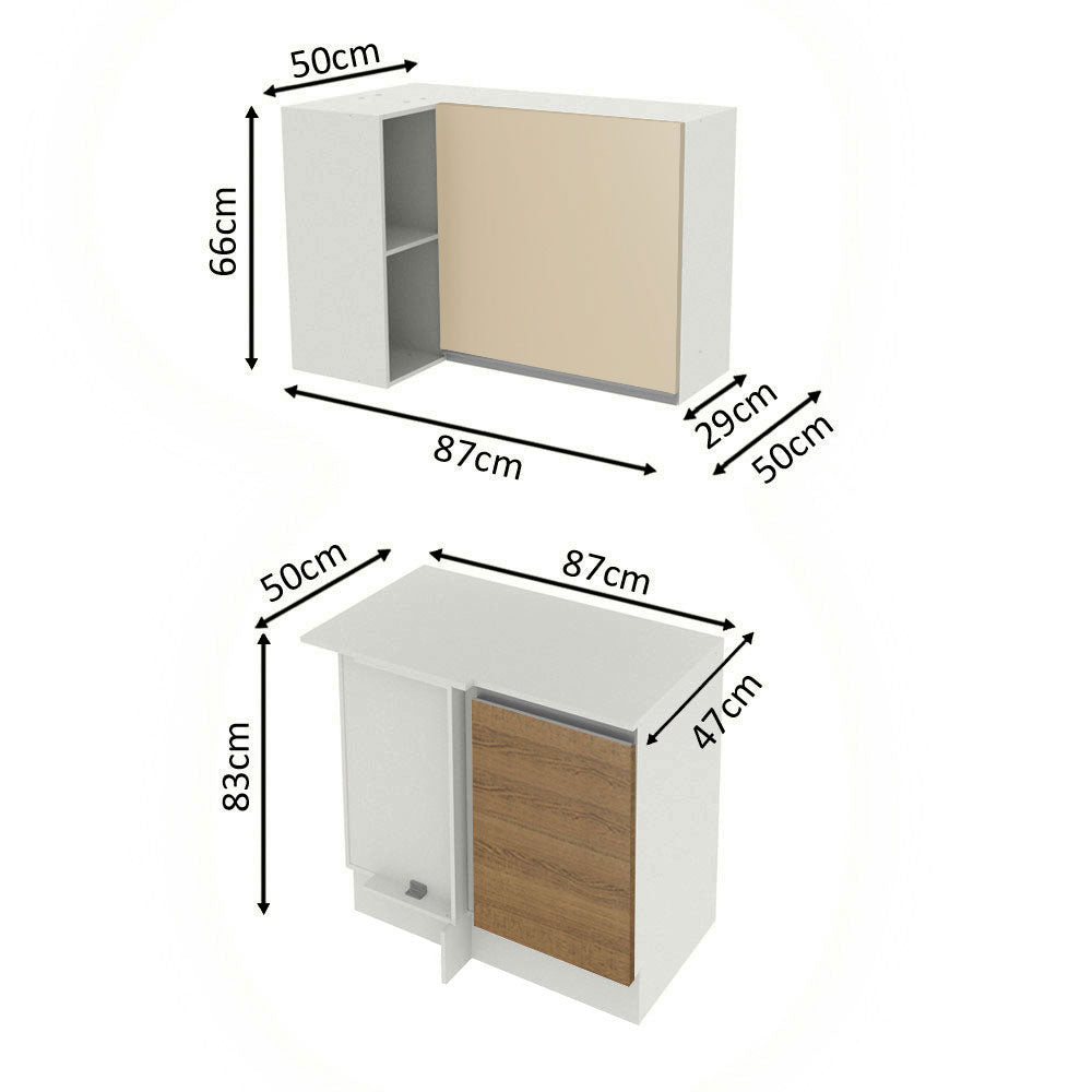 Kit Cocina Esquinera 100% MDF 2 Puertas y Nicho Marrón/Crema/Blanco Smart Madesa