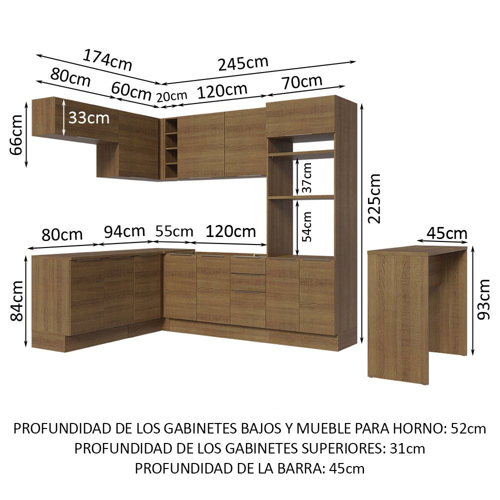 Combo Completo de Cocina Esquinera 489 cm Marrón Stella Madesa