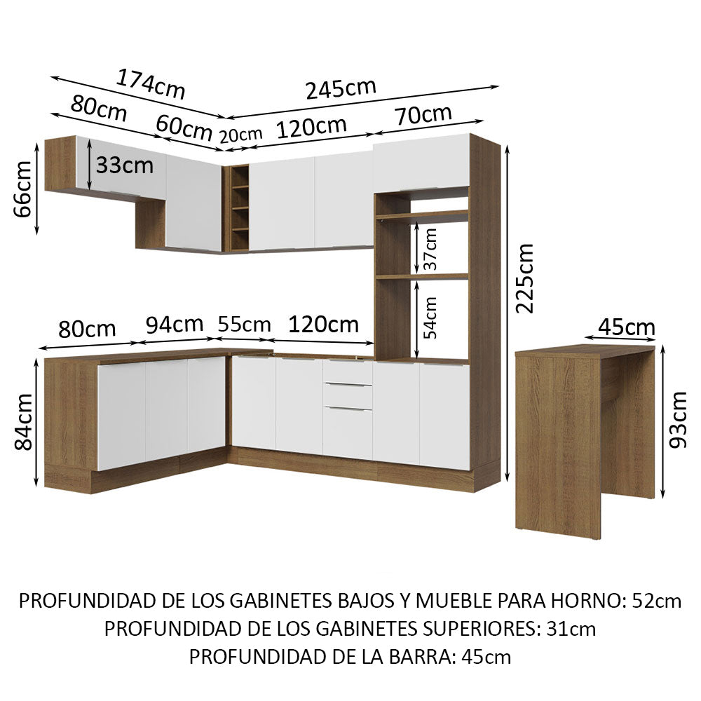 Combo Completo de Cocina Esquinera 489 cm Marrón/Blanco Stella Madesa