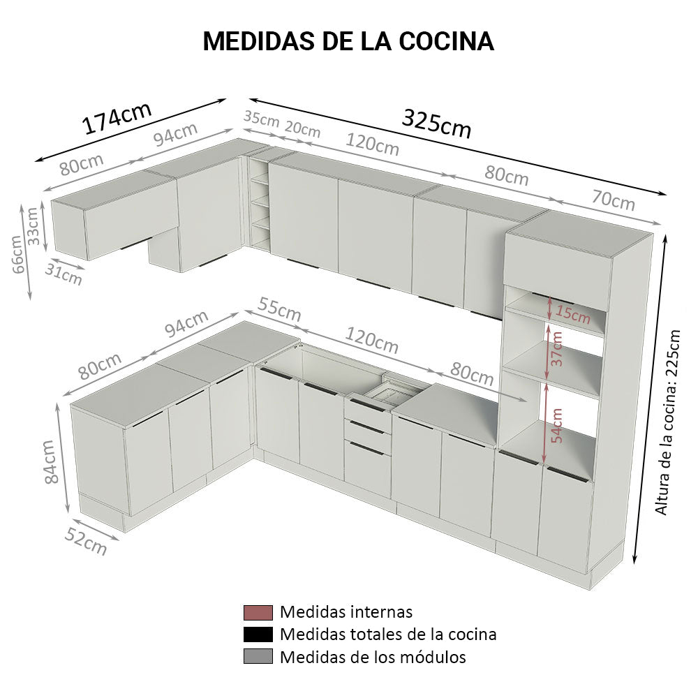 Combo Completo de Cocina Esquinera 499 cm Marrón/Blanco Stella Madesa 01