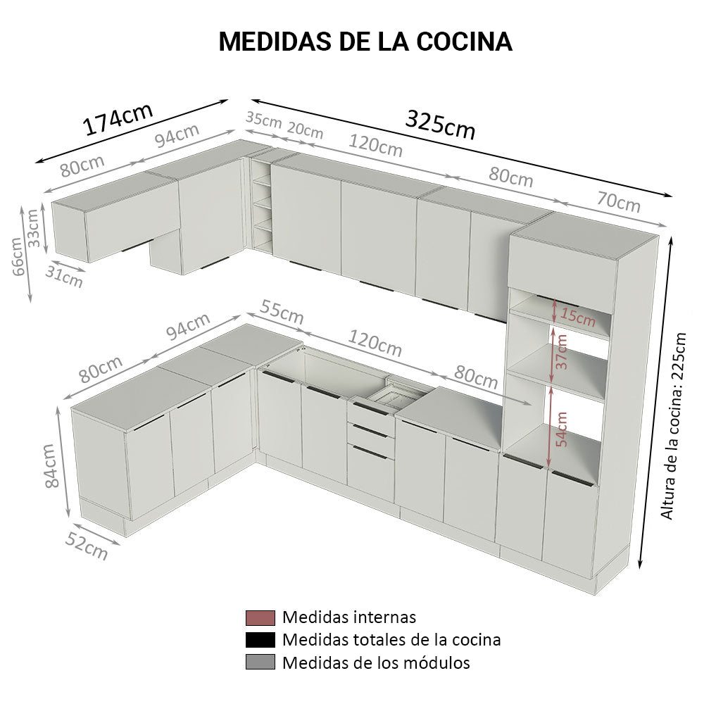 Combo Completo de Cocina Esquinera 499cm Blanco/Marrón Stella Madesa 01