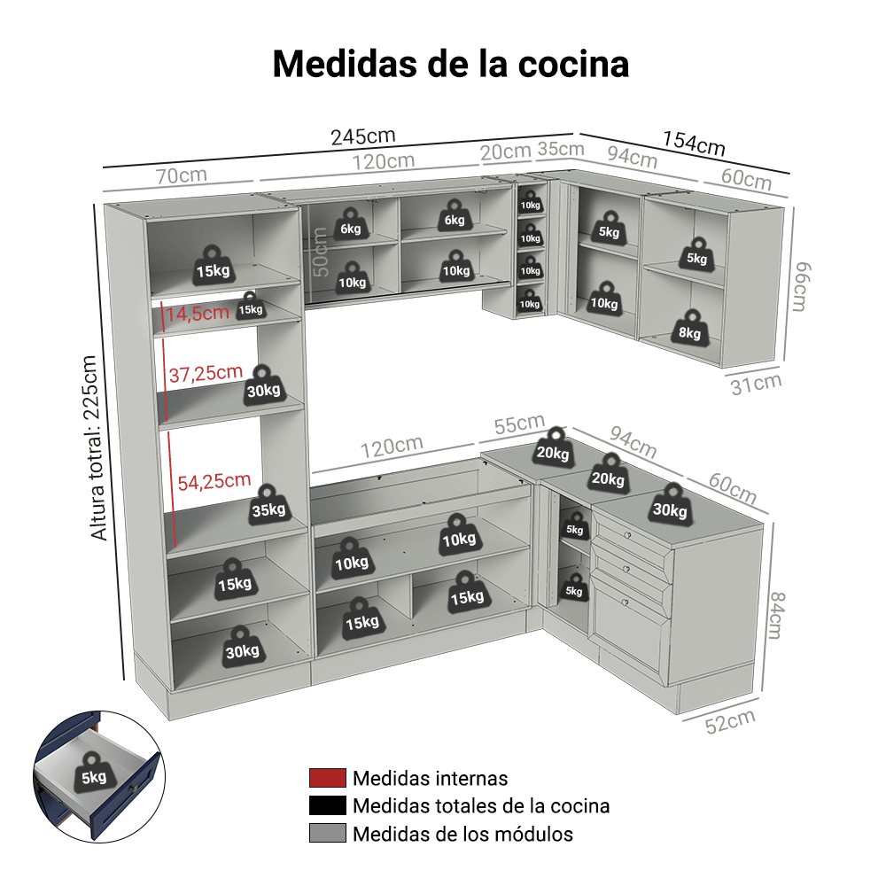 Cocina Esquinera 399 cm Vik Marrón/Azul 01