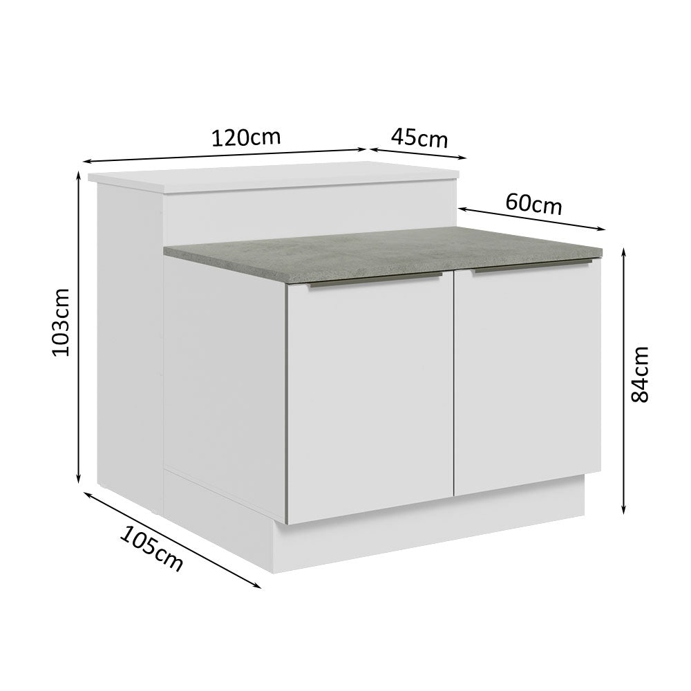 Isla de Cocina con Barra desayunador y Bajo Mesada 120 cm Blanco Lux Madesa