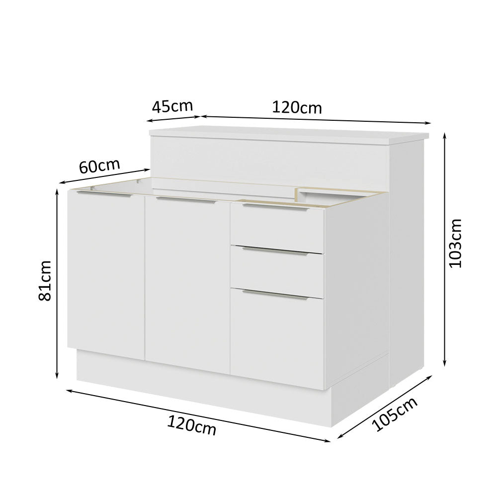 Isla de Cocina con Barra desayunador y Bajo Mesada 120 cm Blanco Stella Madesa