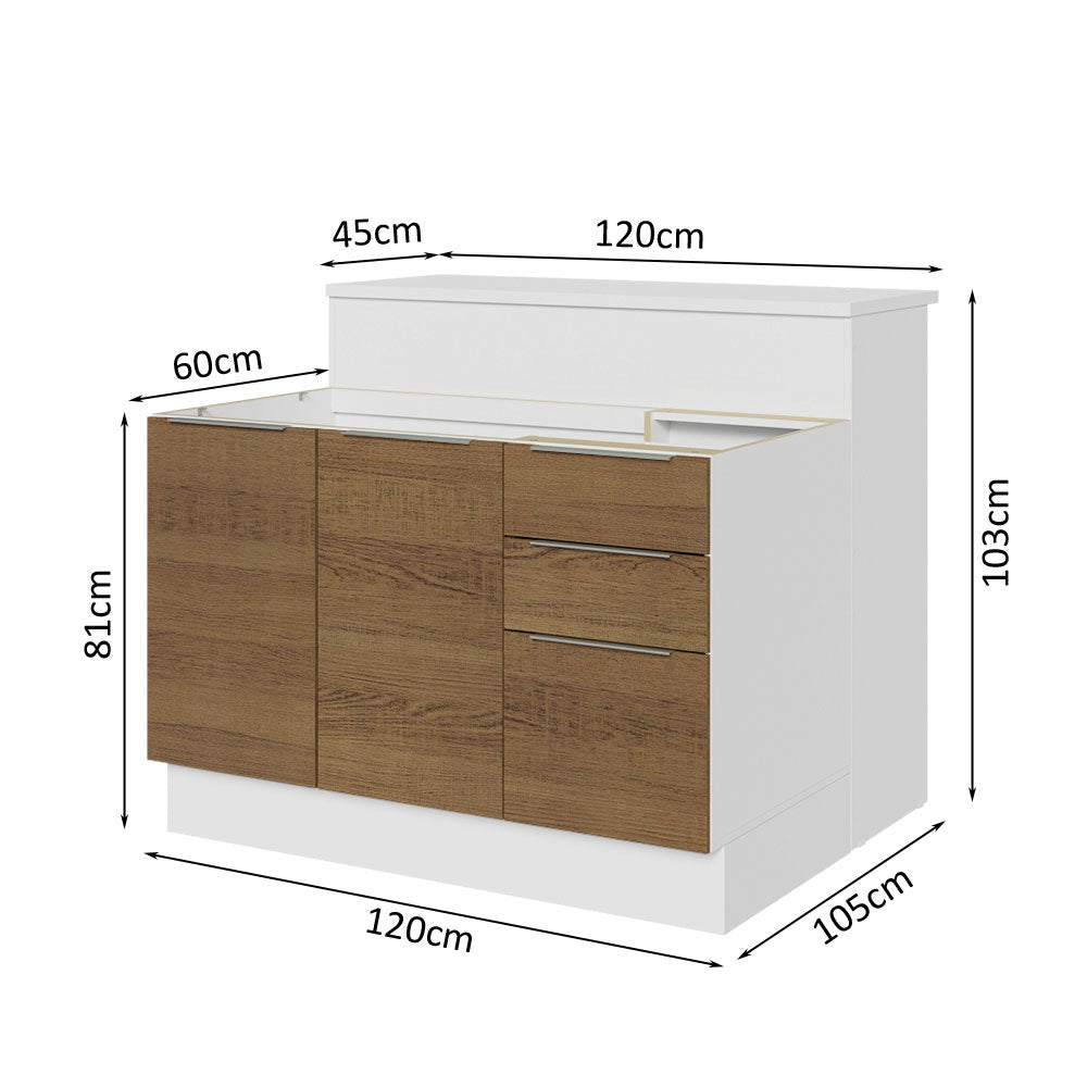 Isla de Cocina con Barra desayunador y Bajo Mesada 120 cm Blanco/Marrón Stella Madesa