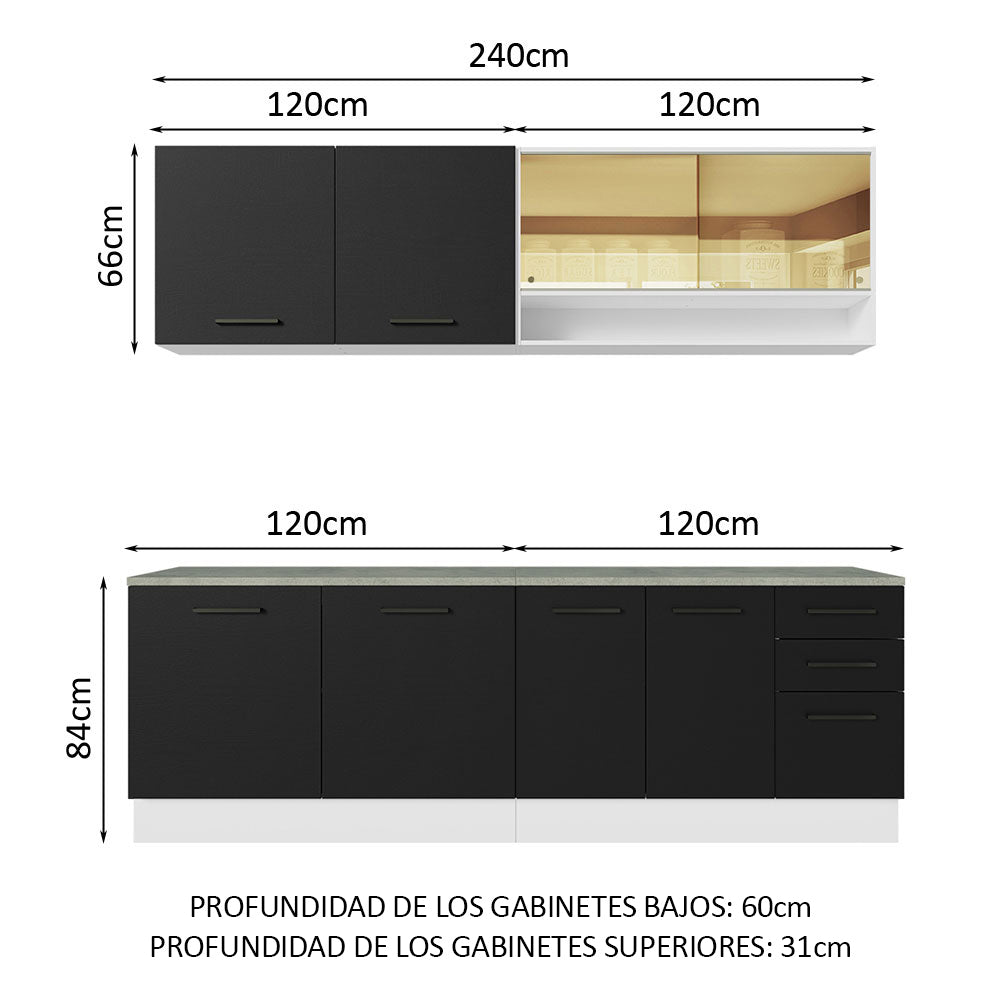 Combo Completo de Cocina 240 cm Blanco/Negro 60 cm de Profundidad Agata Madesa 01
