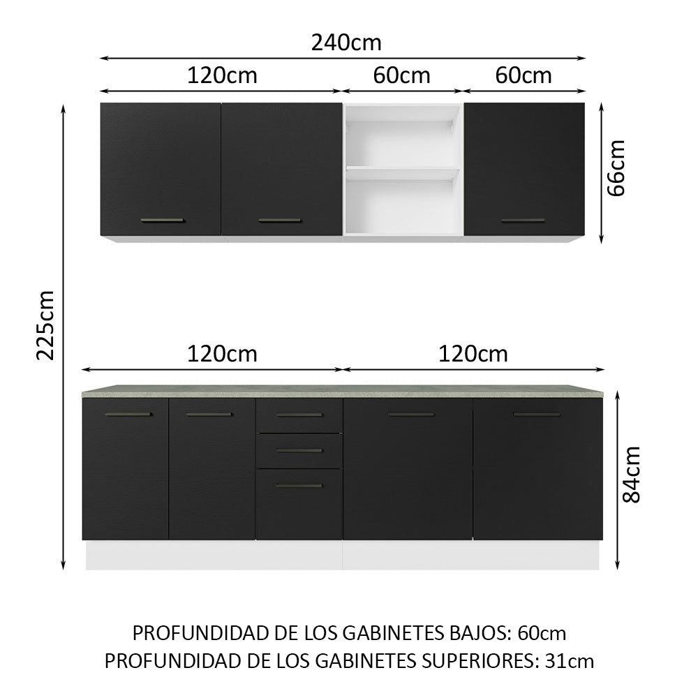 Combo Completo de Cocina 240 cm Blanco/Negro 60 cm de Profundidad Agata Madesa 02