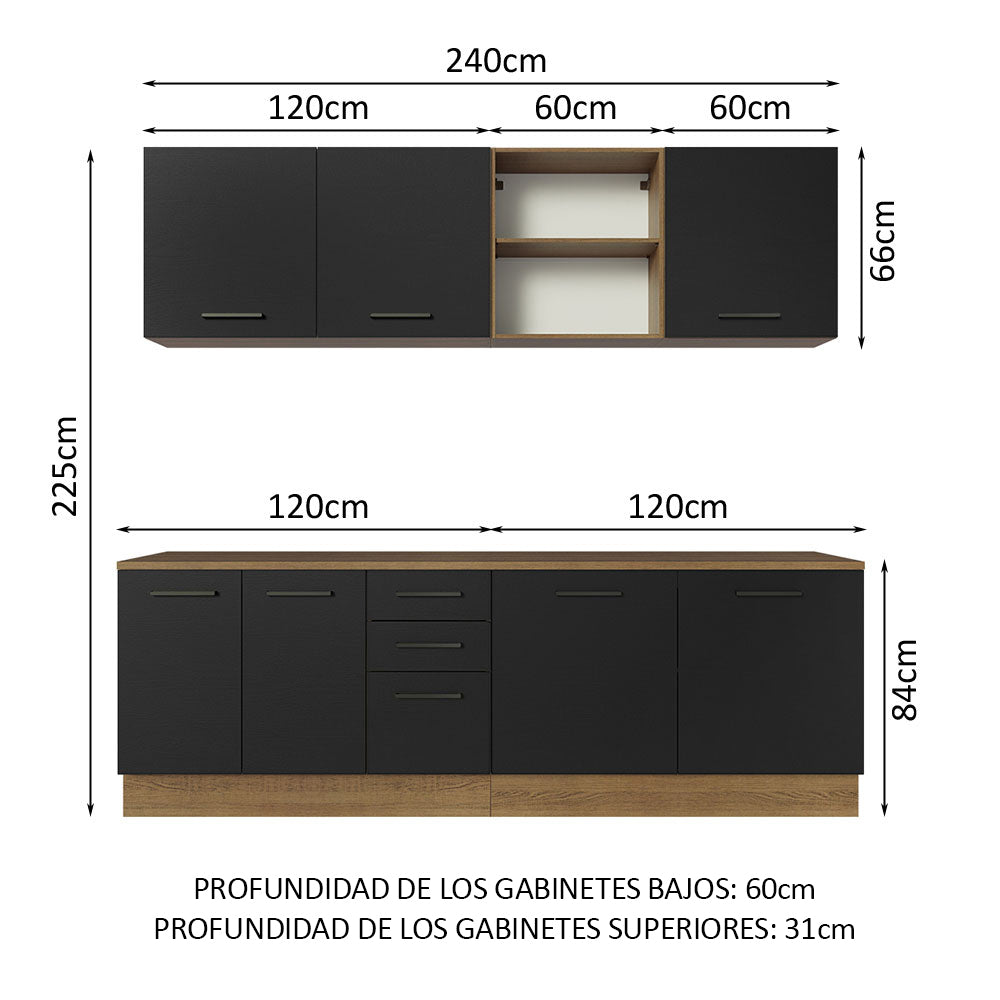 Combo Completo de Cocina 240 cm Marrón/Negro 60 cm de Profundidad Agata Madesa 02