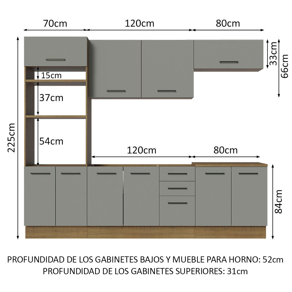 Combo Completo de Cocina 270 cm Marrón/Gris Agata Madesa 01