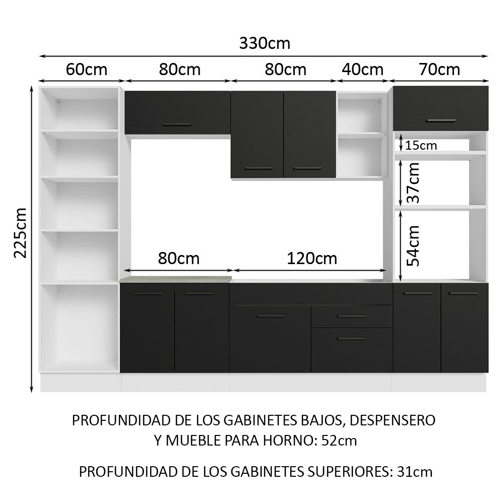 Combo Completo de Cocina 330 cm Blanco/Negro Agata Madesa 02
